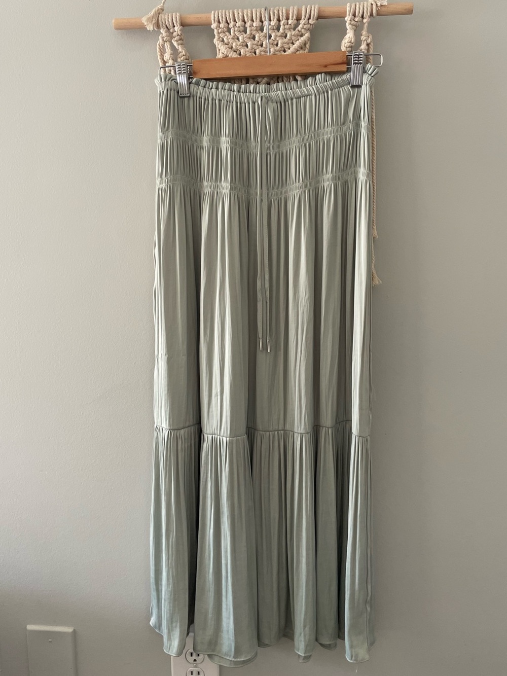 Maison d'Amelie Paris Pleated Smocked Tiered Maxi Skirt Green Small
